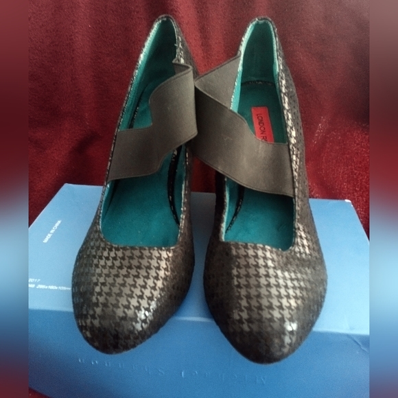 Pre-owned London Rebel Wedges, Black & Charcoal Houndstooth, size 8.5 - Picture 3 of 5